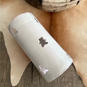 Handcrafted Teddy Bear Cutout Hurricane Candle Holder ART Pottery